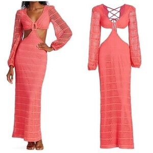 PatBO Coral Crochet Maxi Dress